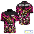 Custom Pink And Gold Funny Awesome Crown Bowling Ball Bowling King Quarter Zip Team Shirt