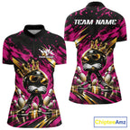 Custom Pink And Gold Funny Awesome Crown Bowling Queen Quarter-Zip Team Shirt