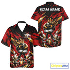 Custom Red And Gold Funny Awesome Crown Bowling Ball Bowling King And Button Up Team Shirt