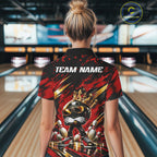 Custom Red And Gold Funny Awesome Crown Bowling Ball Bowling Queen Polo Team Shirt