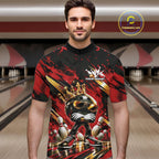 Custom Red And Gold Funny Awesome Crown Bowling Ball Bowling King Quarter Zip Team Shirt