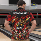 Custom Red And Gold Funny Awesome Crown Bowling Ball Bowling King Quarter Zip Team Shirt