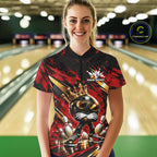 Custom Red And Gold Funny Awesome Crown Bowling Queen Quarter-Zip Team Shirt