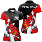 Black And Red Custom Funny Bowling Shirts, Flame Bowling Team Shirt Bowlers Outfits
