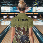 Custom Military Camo Bowling Polo Shirts, Patriotic Veteran Bowling Team Shirt