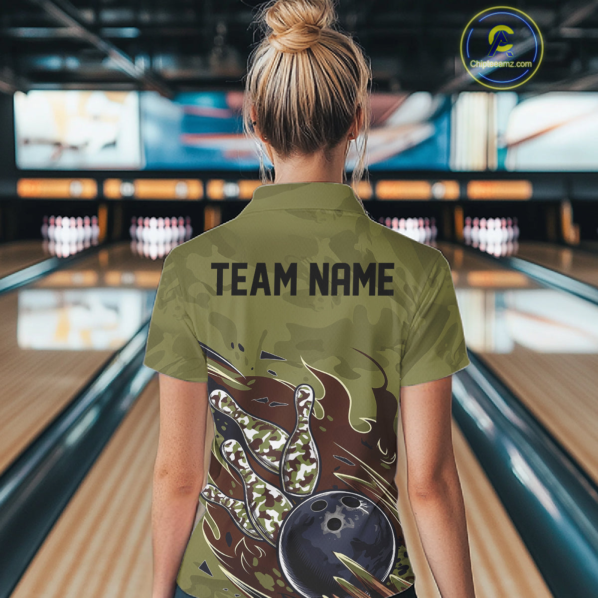 Custom Military Camo Bowling Polo Shirts, Patriotic Veteran Bowling Team Shirt