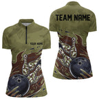 Custom Military Camo Bowling Quarter-Zip Shirts, Patriotic Bowling Team Shirt
