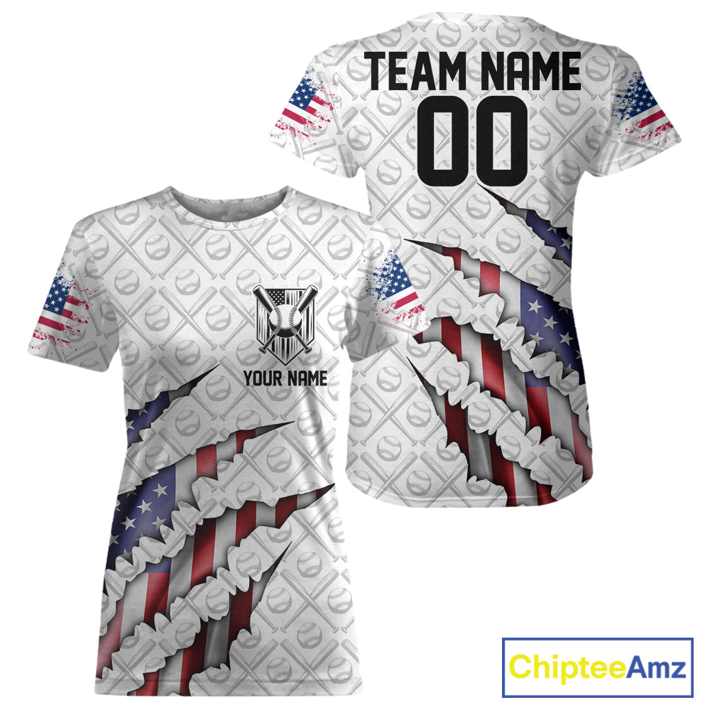 Custom Patriotic US Flag Baseball T-Shirts, Baseball Team Uniform Outfit