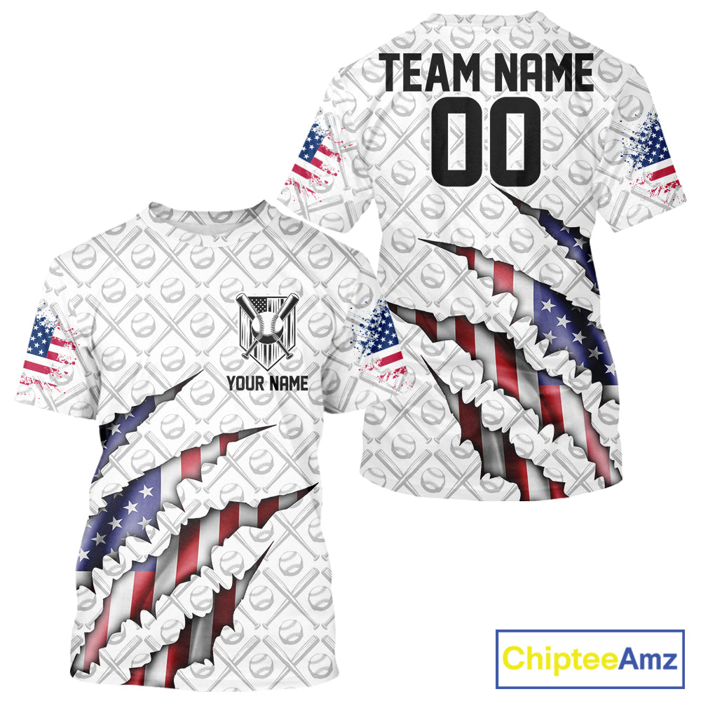Custom Patriotic US Flag Baseball T-Shirts, Baseball Team Uniform Outfit