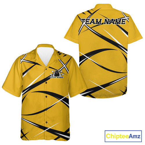 Custom Yellow Bowling Jerseys, Bowling Team Tournament Hawaiian Shirts And
