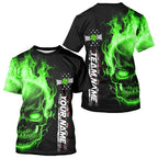 Flame Skull American Flag Custom Team Pickleball Shirts, Patriotic Pickleball Jerseys