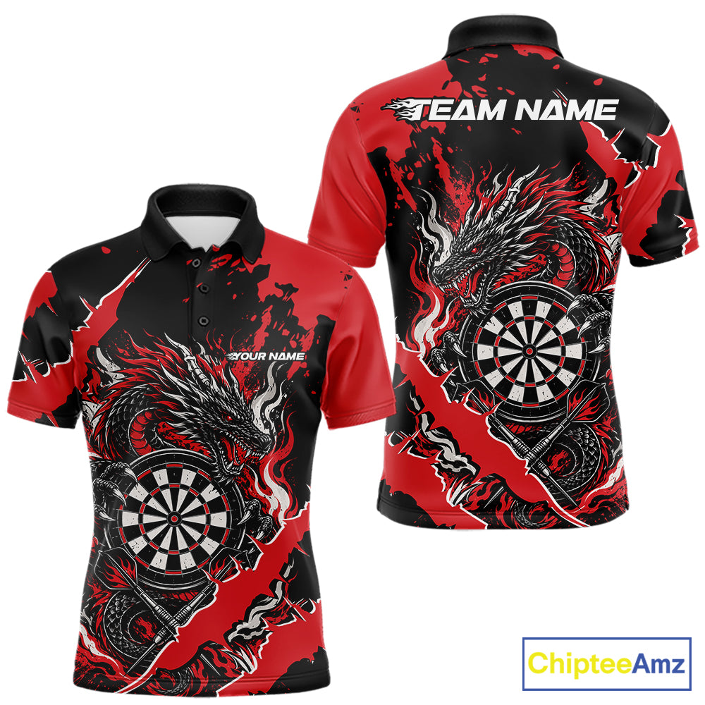 Custom Black And Red Splatter Dragon Claw Marks Dart Polo Shirt, Dart Jersey