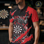 Custom Black And Red Splatter Dragon Claw Marks Dart Polo Shirt, Dart Jersey