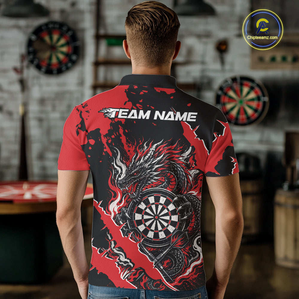 Custom Black And Red Splatter Dragon Claw Marks Dart Polo Shirt, Dart Jersey