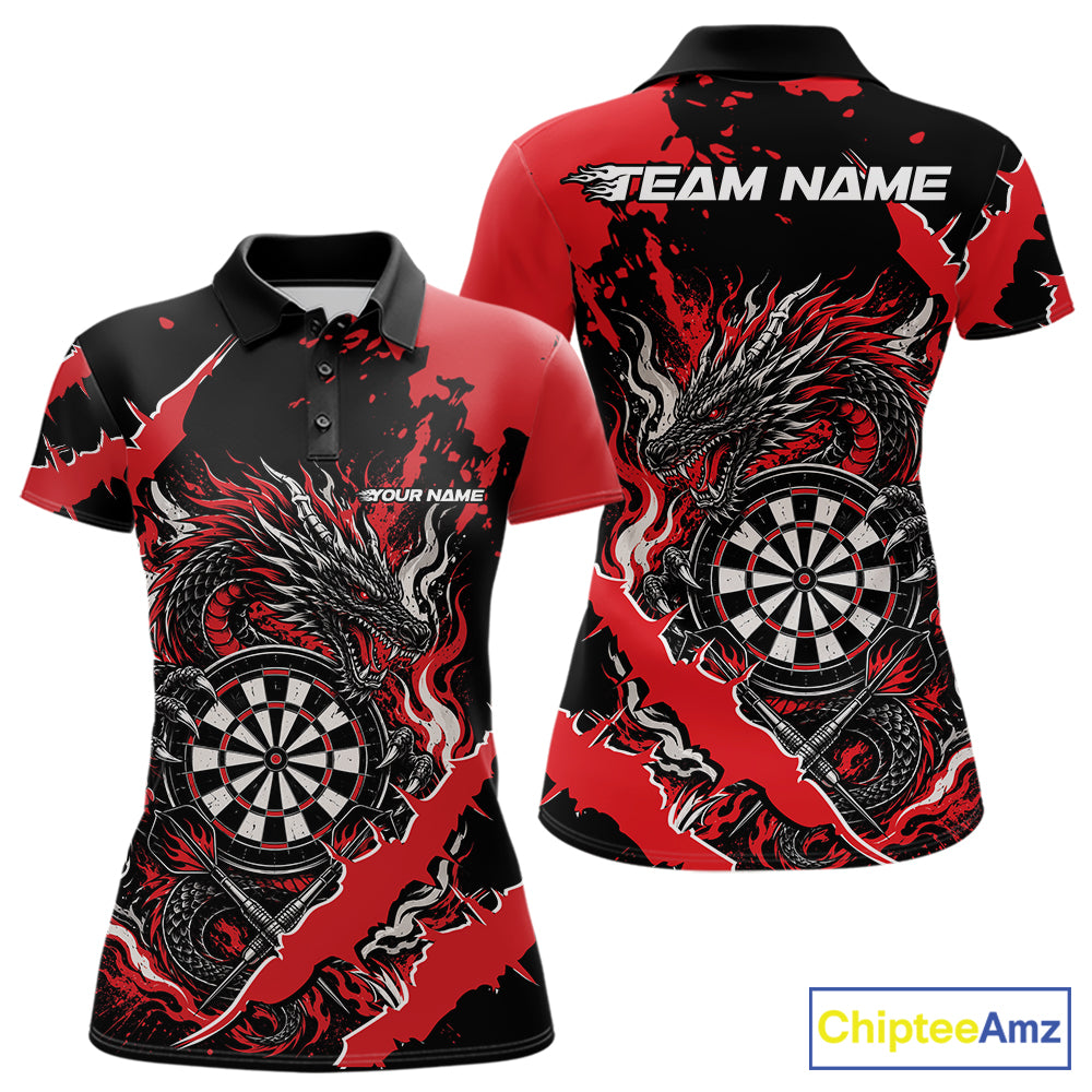 Custom Black And Red Splatter Dragon Claw Marks Dart Polo Shirt, Dart Jersey