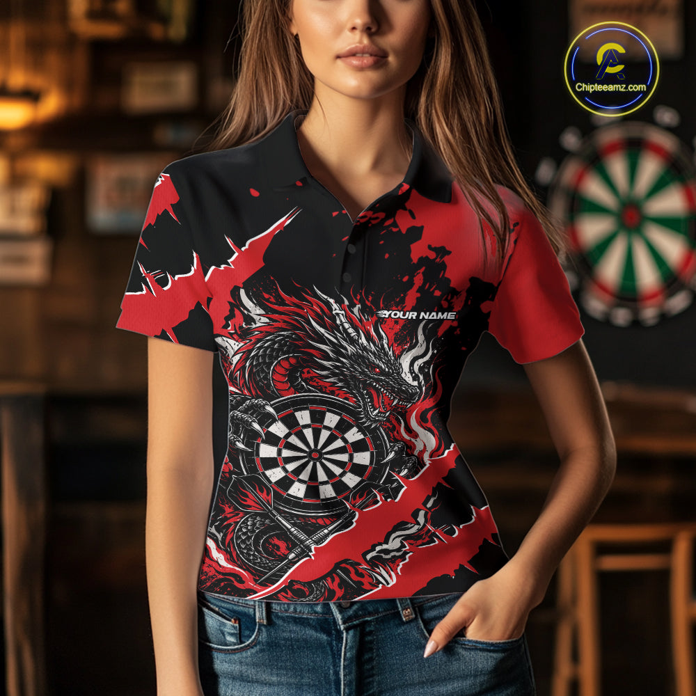Custom Black And Red Splatter Dragon Claw Marks Dart Polo Shirt, Dart Jersey
