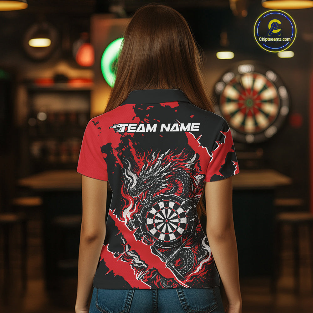 Custom Black And Red Splatter Dragon Claw Marks Dart Polo Shirt, Dart Jersey