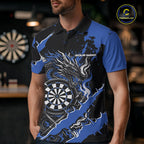 Custom Black And Blue Splatter Dragon Claw Marks Dart Polo Shirt, Dart Jersey