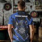 Custom Black And Blue Splatter Dragon Claw Marks Dart Polo Shirt, Dart Jersey