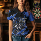 Custom Black And Blue Splatter Dragon Claw Marks Dart Polo Shirt, Dart Jersey