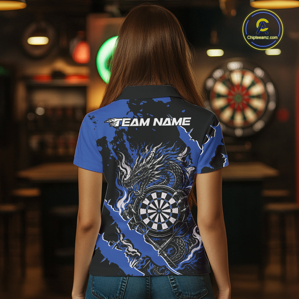 Custom Black And Blue Splatter Dragon Claw Marks Dart Polo Shirt, Dart Jersey
