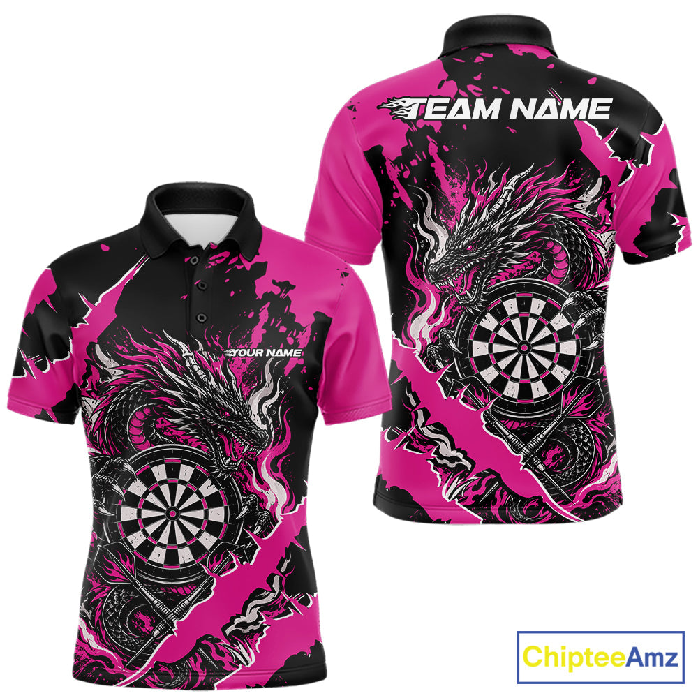 Custom Black And Pink Splatter Dragon Claw Marks Dart Polo Shirt, Dart Jersey