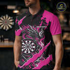 Custom Black And Pink Splatter Dragon Claw Marks Dart Polo Shirt, Dart Jersey