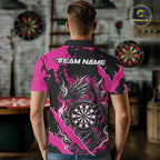 Custom Black And Pink Splatter Dragon Claw Marks Dart Polo Shirt, Dart Jersey