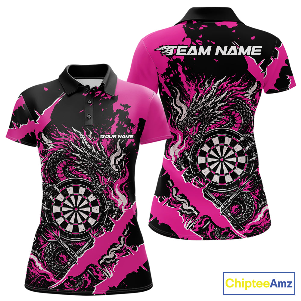Custom Black And Pink Splatter Dragon Claw Marks Dart Polo Shirt, Dart Jersey