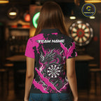 Custom Black And Pink Splatter Dragon Claw Marks Dart Polo Shirt, Dart Jersey