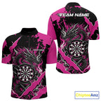 Custom Black And Pink Splatter Dragon Claw Marks Dart Quarter Zip Shirt, Dart Jersey
