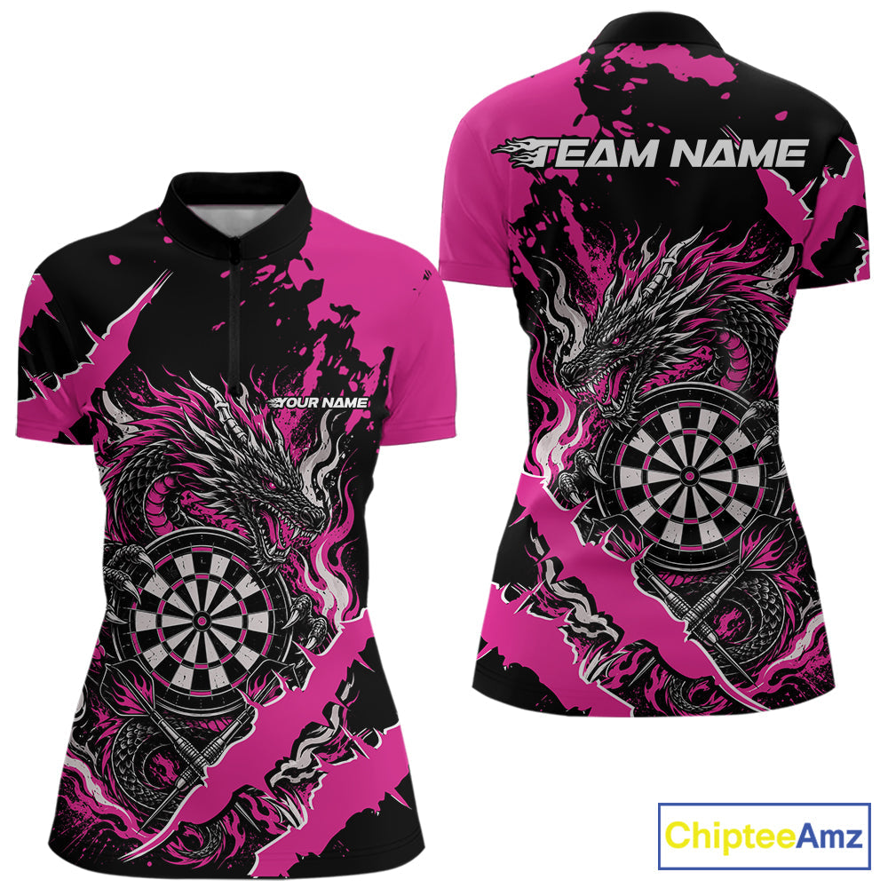 Custom Black And Pink Splatter Dragon Claw Marks Dart Quarter-Zip Shirt Jersey