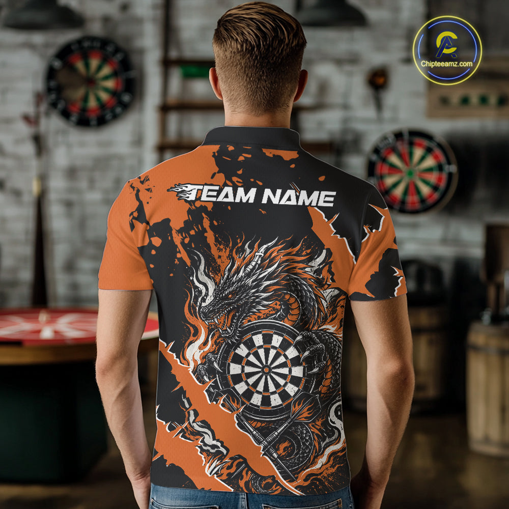 Custom Black And Orange Splatter Dragon Claw Marks Dart Polo Shirt, Dart Jersey