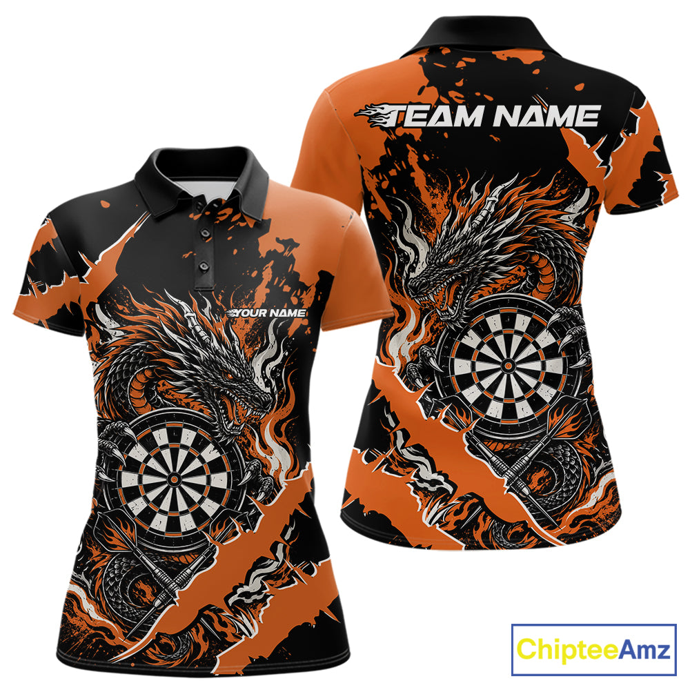 Custom Black And Orange Splatter Dragon Claw Marks Dart Polo Shirt, Dart Jersey