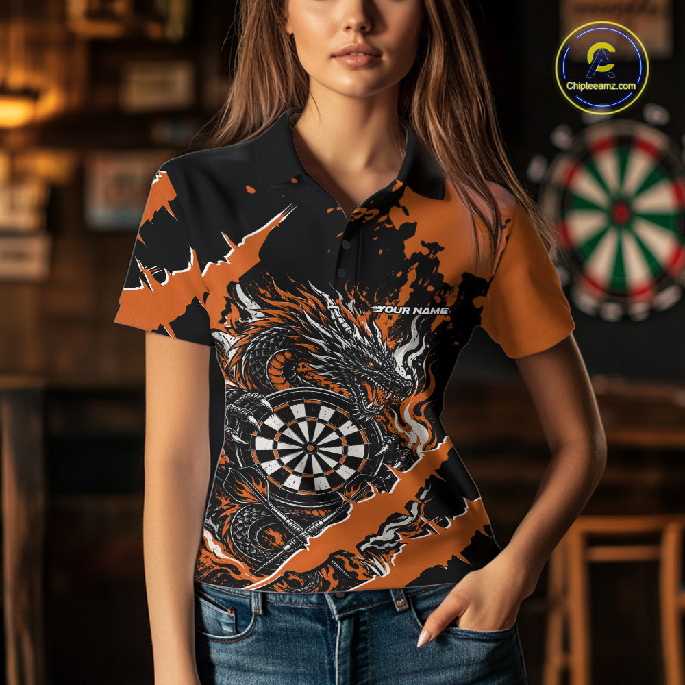 Custom Black And Orange Splatter Dragon Claw Marks Dart Polo Shirt, Dart Jersey