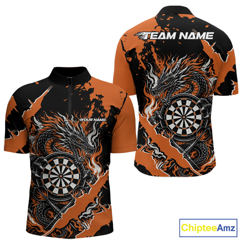 Custom Black And Orange Splatter Dragon Claw Marks Dart Quarter Zip Shirt, Dart Jersey