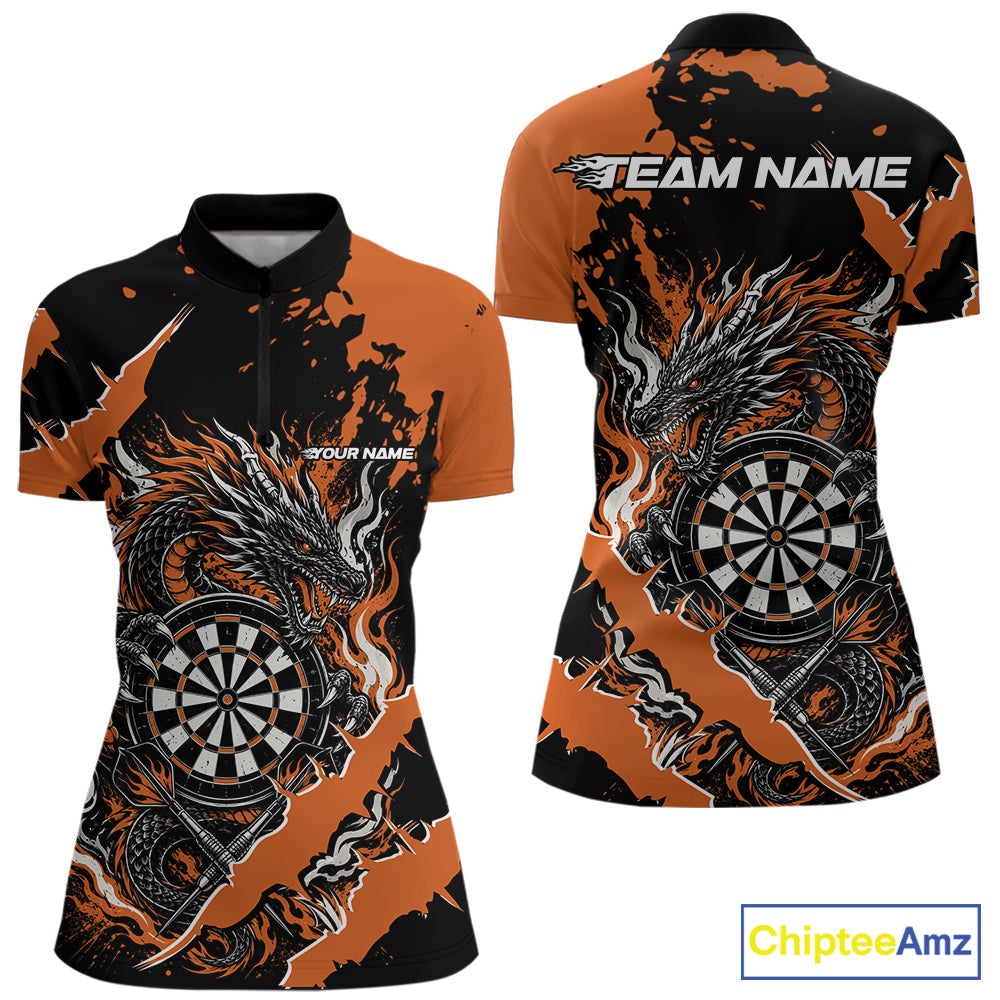 Custom Black And Orange Splatter Dragon Claw Marks Dart Quarter-Zip Shirt Jersey