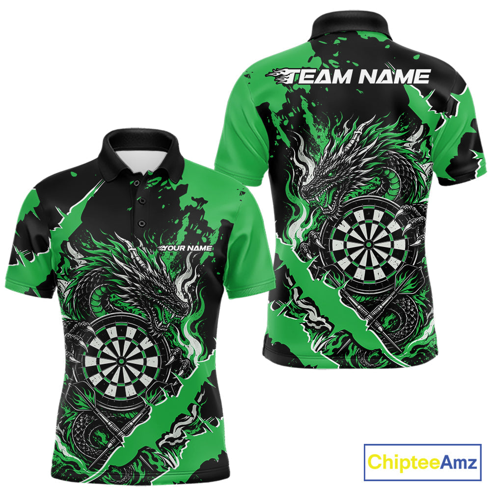 Custom Black And Green Splatter Dragon Claw Marks Dart Polo Shirt, Dart Jersey
