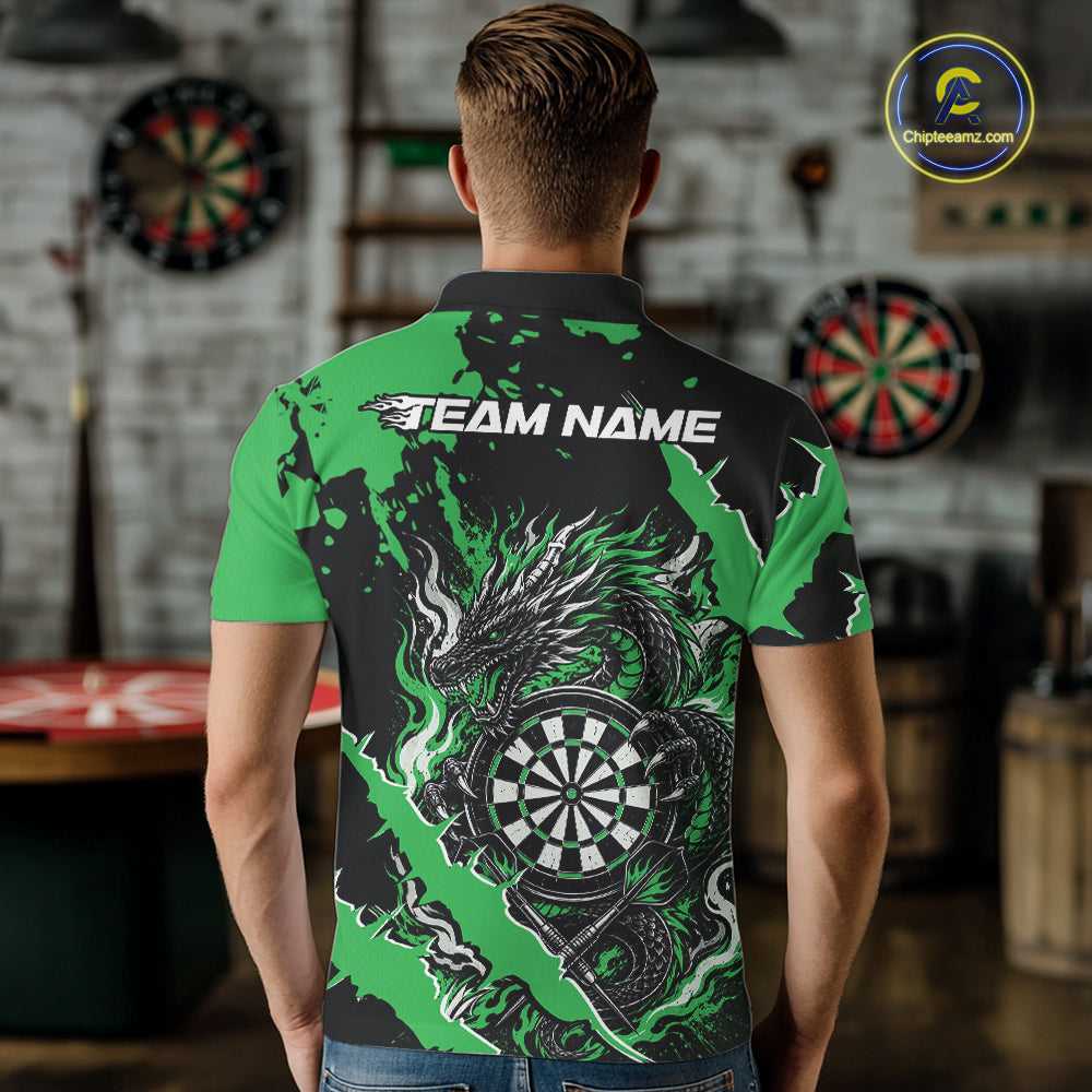 Custom Black And Green Splatter Dragon Claw Marks Dart Polo Shirt, Dart Jersey