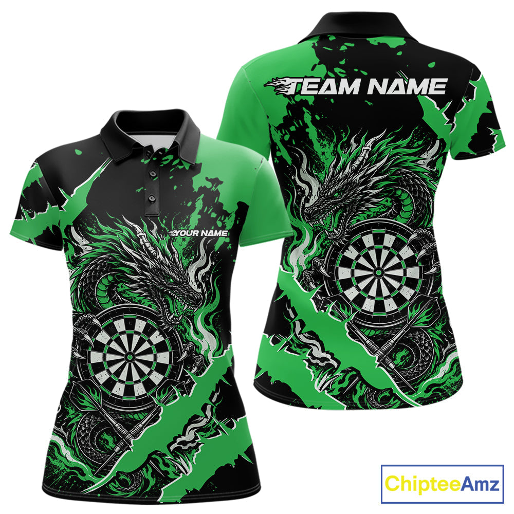 Custom Black And Green Splatter Dragon Claw Marks Dart Polo Shirt, Dart Jersey