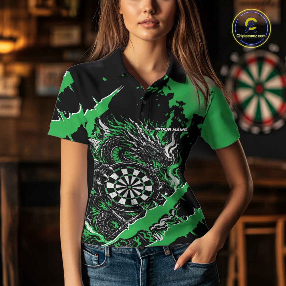 Custom Black And Green Splatter Dragon Claw Marks Dart Polo Shirt, Dart Jersey