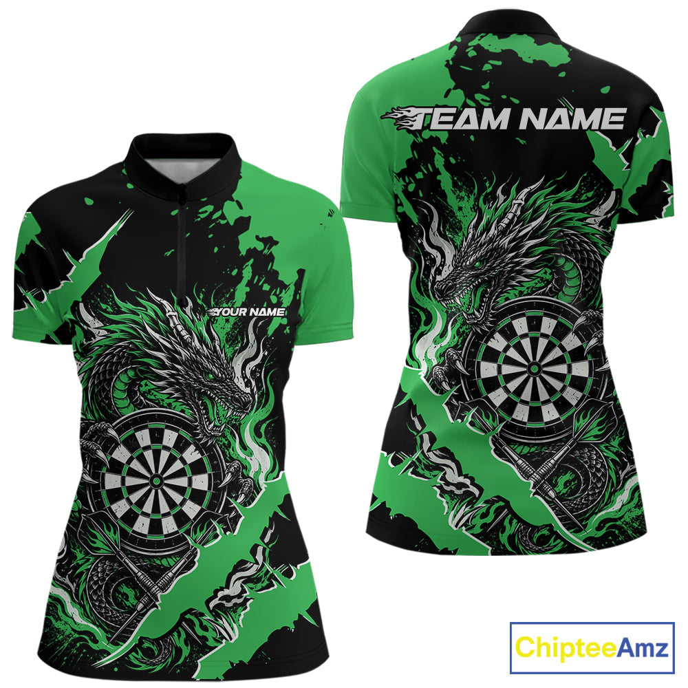 Custom Black And Green Splatter Dragon Claw Marks Dart Quarter-Zip Shirt Jersey
