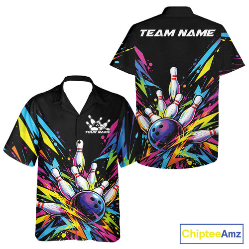 Custom Colorful Bowling Team Button Up Shirt And, Bowling Tournament Jersey Bowler Gift