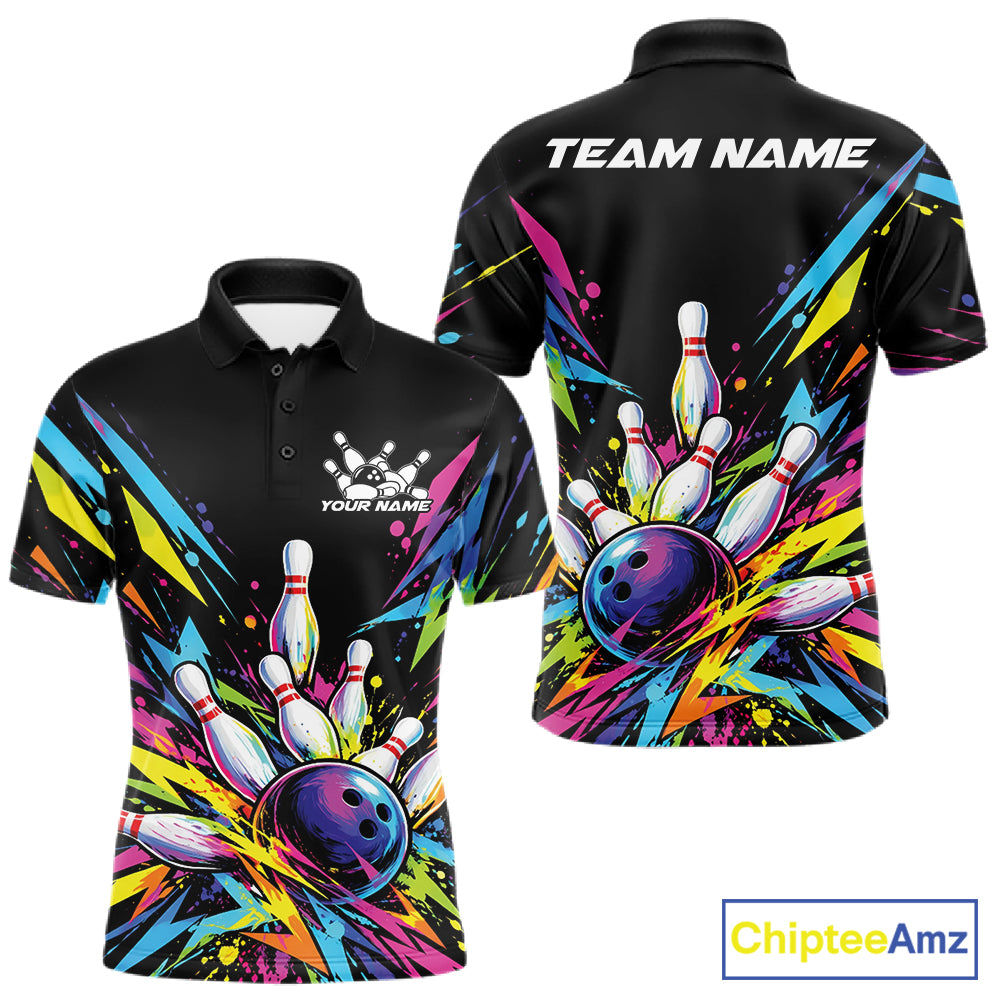 Custom Colorful Bowling Team Polo Shirt, Bowling Tournament Jersey Bowler Gift