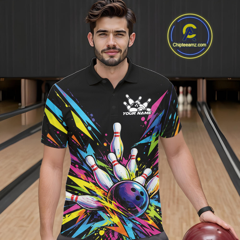 Custom Colorful Bowling Team Polo Shirt, Bowling Tournament Jersey Bowler Gift