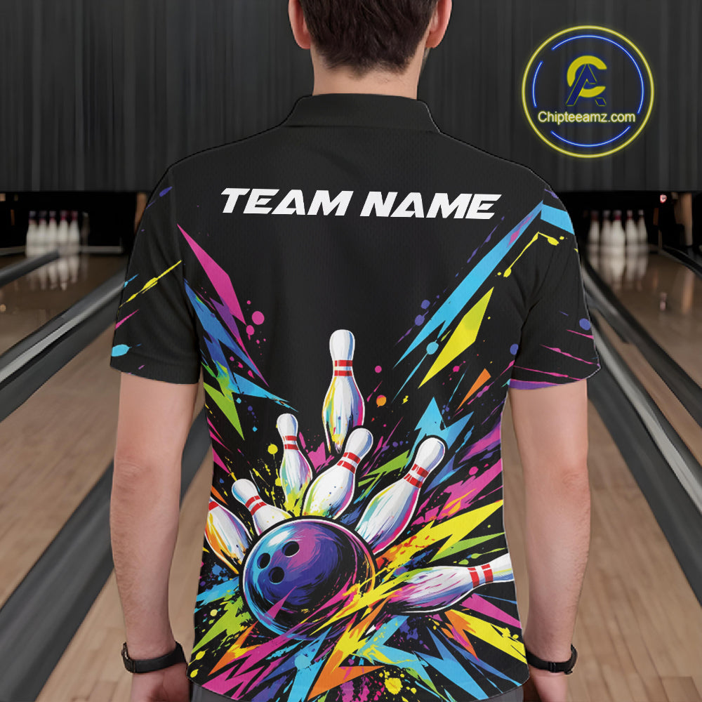 Custom Colorful Bowling Team Polo Shirt, Bowling Tournament Jersey Bowler Gift