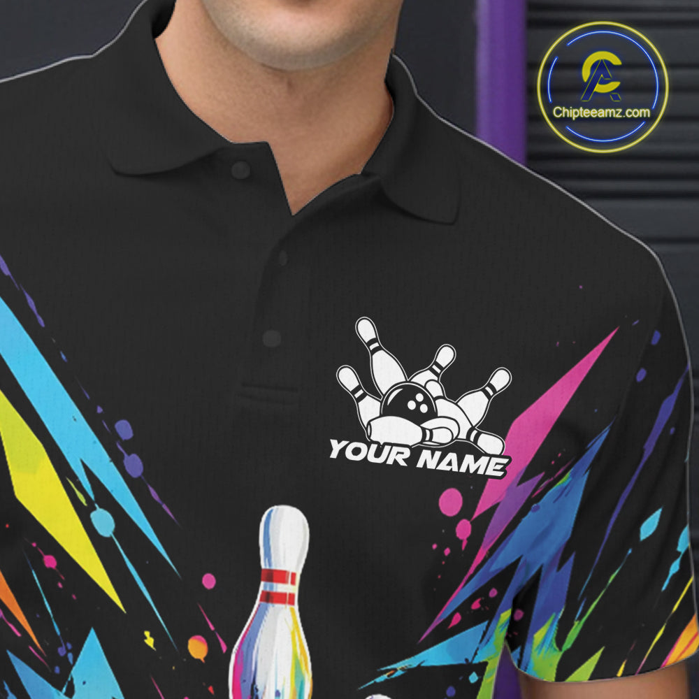 Custom Colorful Bowling Team Polo Shirt, Bowling Tournament Jersey Bowler Gift