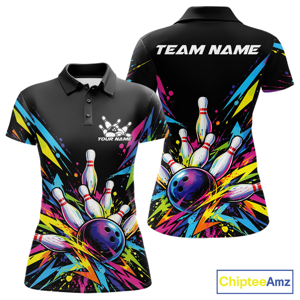 Custom Colorful Bowling Team Polo Shirt, Bowling Tournament Jersey Bowler Gift