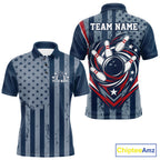 Grunge American Flag Custom Vintage Patriotic Bowling Polo Shirt, Bowling Jersey