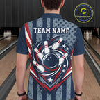 Grunge American Flag Custom Vintage Patriotic Bowling Polo Shirt, Bowling Jersey